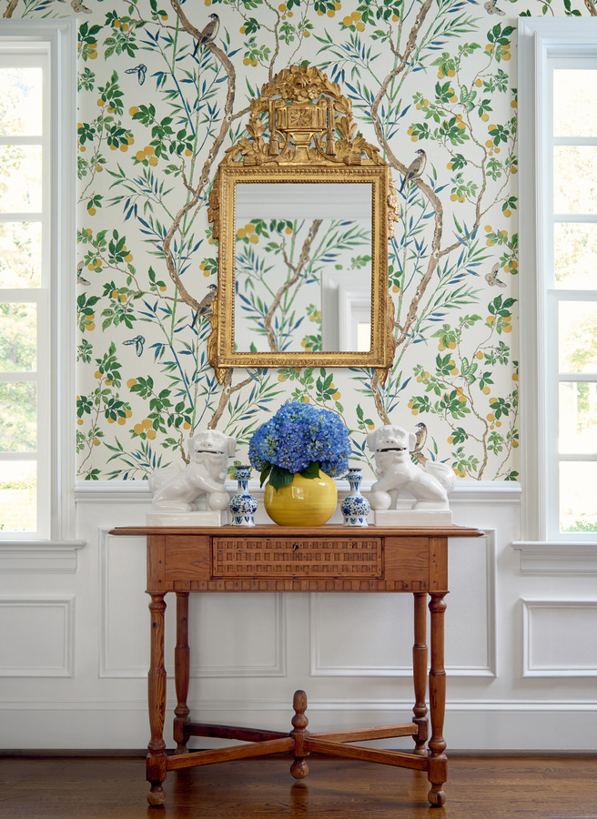 Thibaut Wallpaper Claire Vlieses Tapete mit floralem Naturmotiv in Gelb und Blau - Bild 2