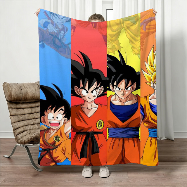 Bandai Dragon Ball Goku Evolution Flanell-Überwurfdecke mit Anime-Druck, Mehrfarbig - Bild 1