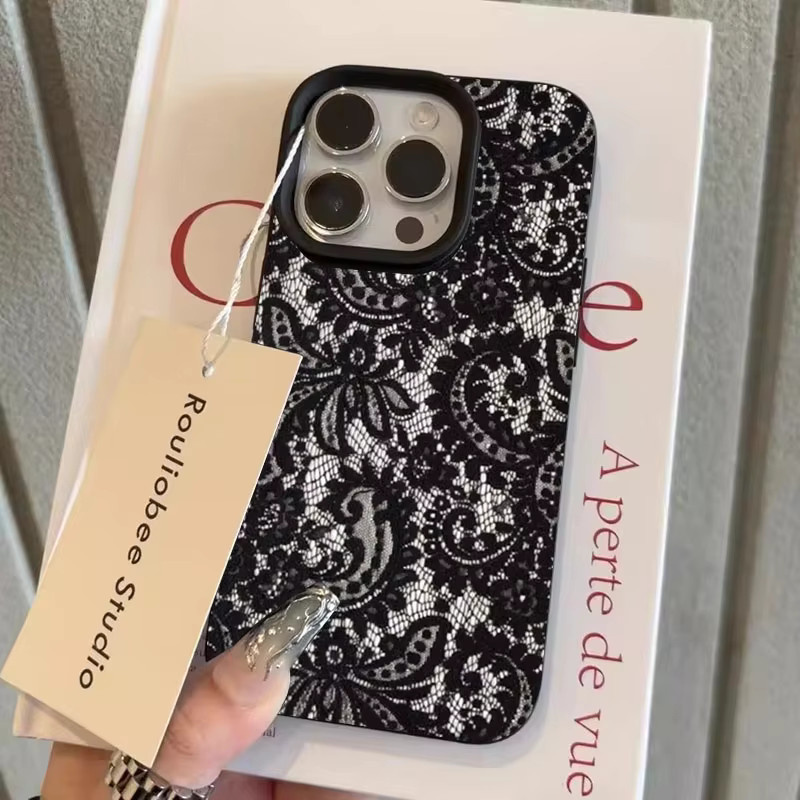 Etmakit Softcover Handyhülle mit Spitzenmuster für iPhone 11 bis iPhone 17 Air in Schwarz - Bild 5
