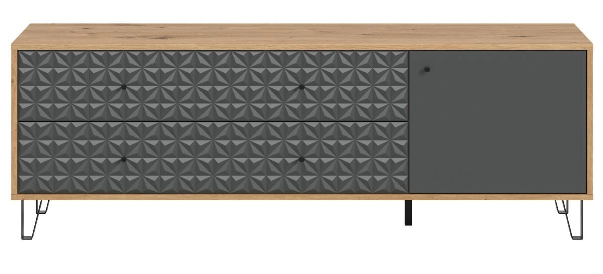TV-Lowboard Relief von Inn.Furn in Grau und Eiche, B/T/H: 164 x 40 x 56 cm - Bild 2