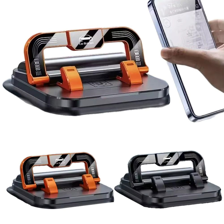 2-in-1 Armaturenbrett-Handyhalterung mit 360-Grad-Rotation und Head-Up-Funktion, rutschfeste Navigationshalterung mit Nummernschildhalterung in Schwarz und Orange - Bild 3