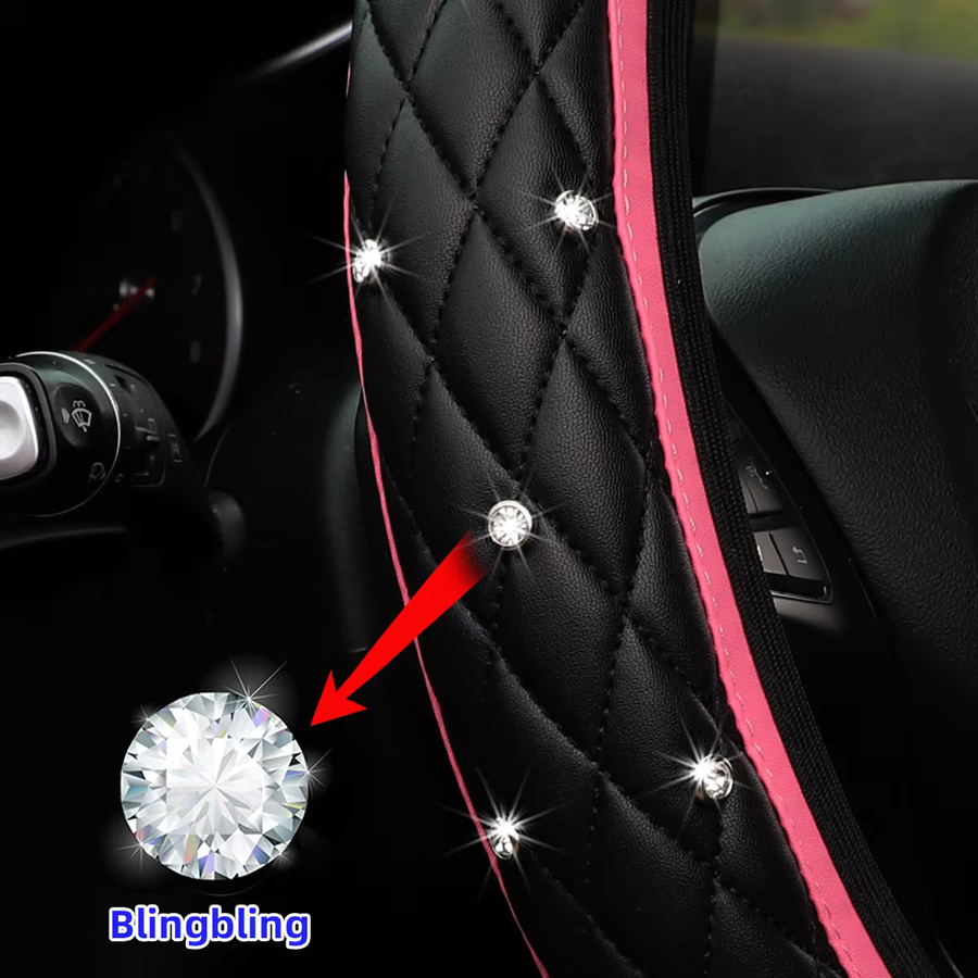 MEIKAXIU Stereo-Lenkradabdeckung aus PU-Leder mit Diamanten besetzt für 14,5-15 Zoll Automobilzubehör - Bild 2