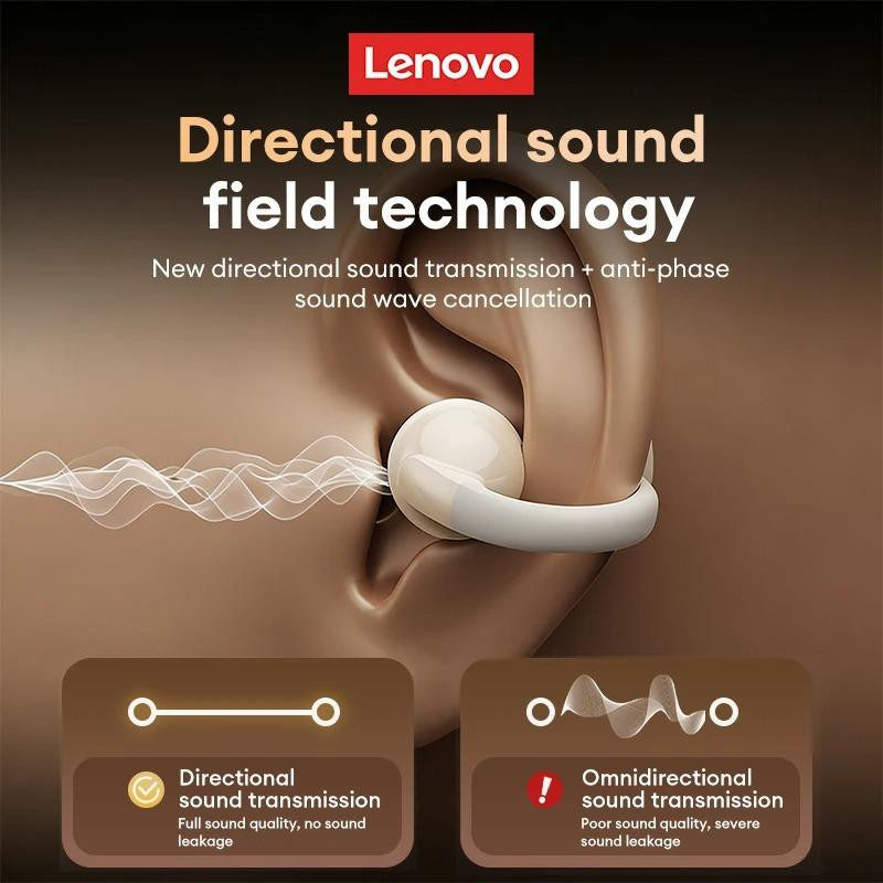 Lenovo RS129 Open-Ear Bluetooth V6.0 Kopfhörer mit Clip-On Design, kabellose Gaming-Ohrhörer mit geringer Latenz und ENC-Geräuschunterdrückung, Beige - Bild 8