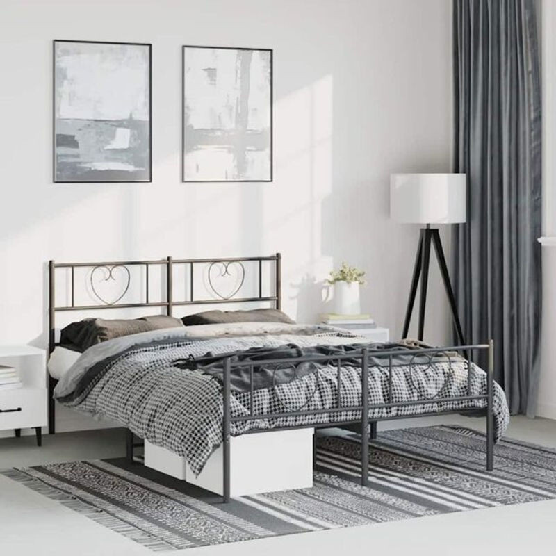 Vidaxl Metallbett Klassisch in Schwarz mit Kopf- und Fußteil B/T: 135 x 190 cm - Bild 1