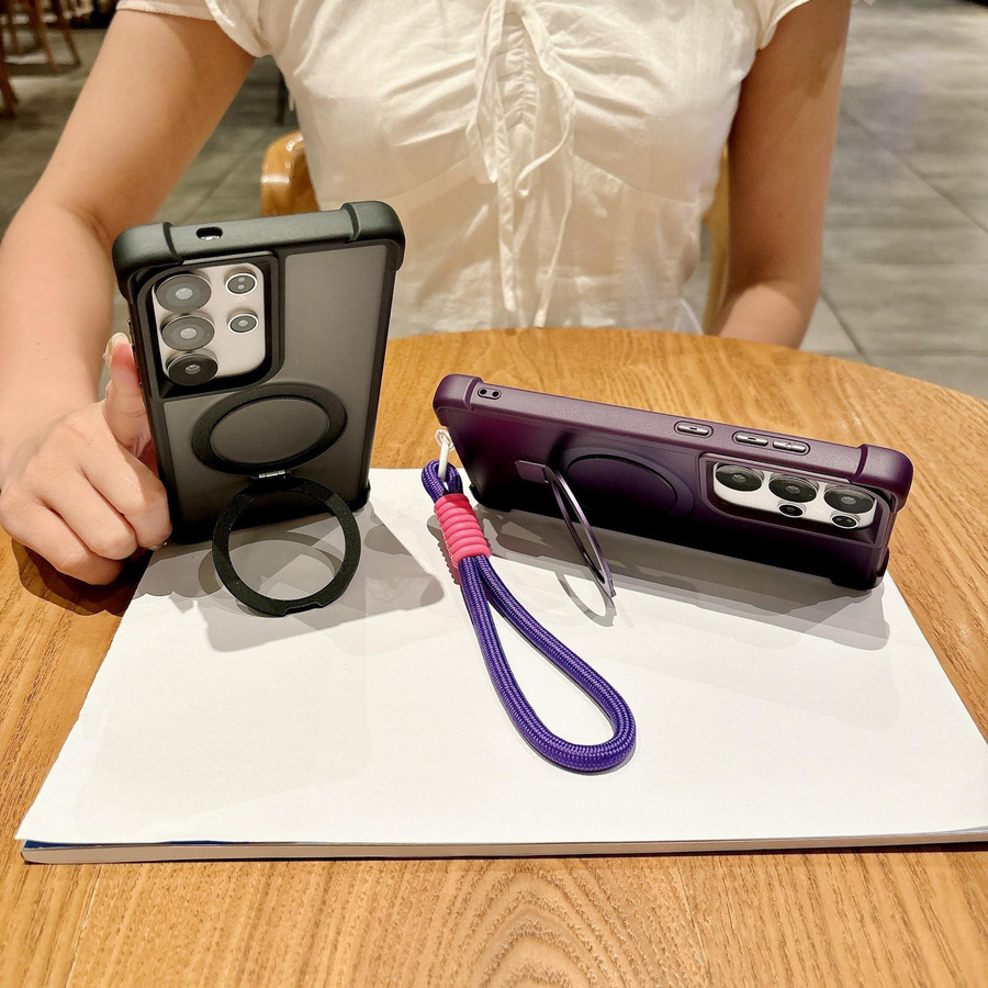 Stoßfeste Samsung Handyhülle mit faltbarem magnetischem Ringständer in Lila für Galaxy S23 S24 S25 S26 Ultra und Plus Modelle - Bild 2