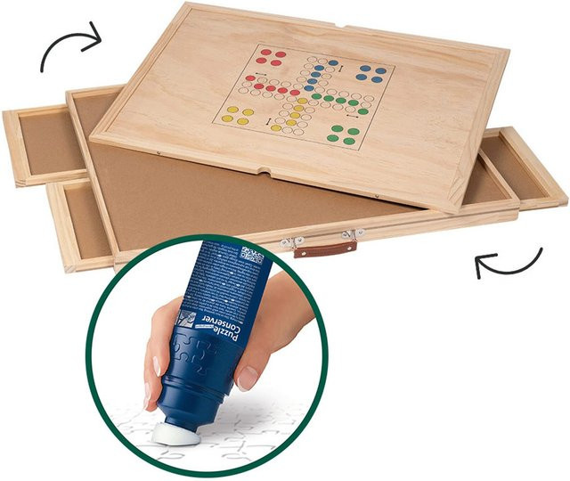 Drehbarer Puzzletisch von Moderne Hausfrau in Braun mit 4 Schubladen, Abdeckung und 200 ml Puzzle-Kleber Permanent - Bild 1