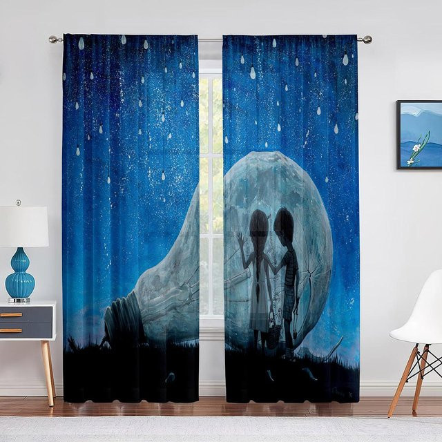 Moderne transparente Tüllvorhänge mit Katzenmotiv auf grünem Gras von Super Six, Farbe Grün/Blau, Breite: 100 cm, Höhe: 250 cm - Bild 1