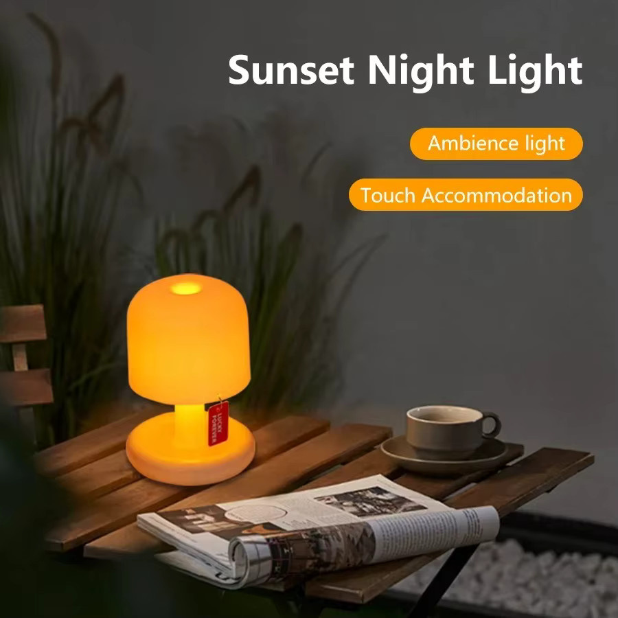 GGBEE Sonnenuntergang LED Nachtlicht mit Touch-Funktion, wiederaufladbare Tischlampe in Gelb und Weiß für Schlafzimmer und Wohnzimmer - Bild 3