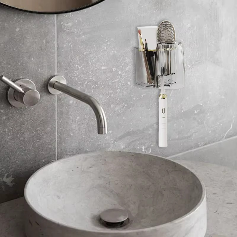 Keeeper Zahnbürstenhalter und Zahnpasta-Haken Set für das Badezimmer, Wandhalterung aus Kunststoff in Grau und Transparent - Bild 2
