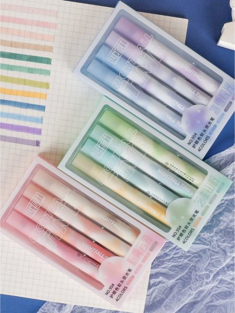 Hopk Kawaii Textmarker Set mit Keilspitze, 4 Stück in verschiedenen Farben, wasserbasierte Tinte zum Organisieren und Ausmalen - Bild 1