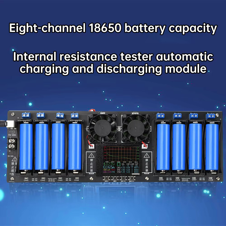 Voktta 4/8-Kanal Batteriekapazitätstester für 18650/21700 Akkus mit Farbbildschirm und automatischem Lade- und Entlademodul in Schwarz - Bild 1