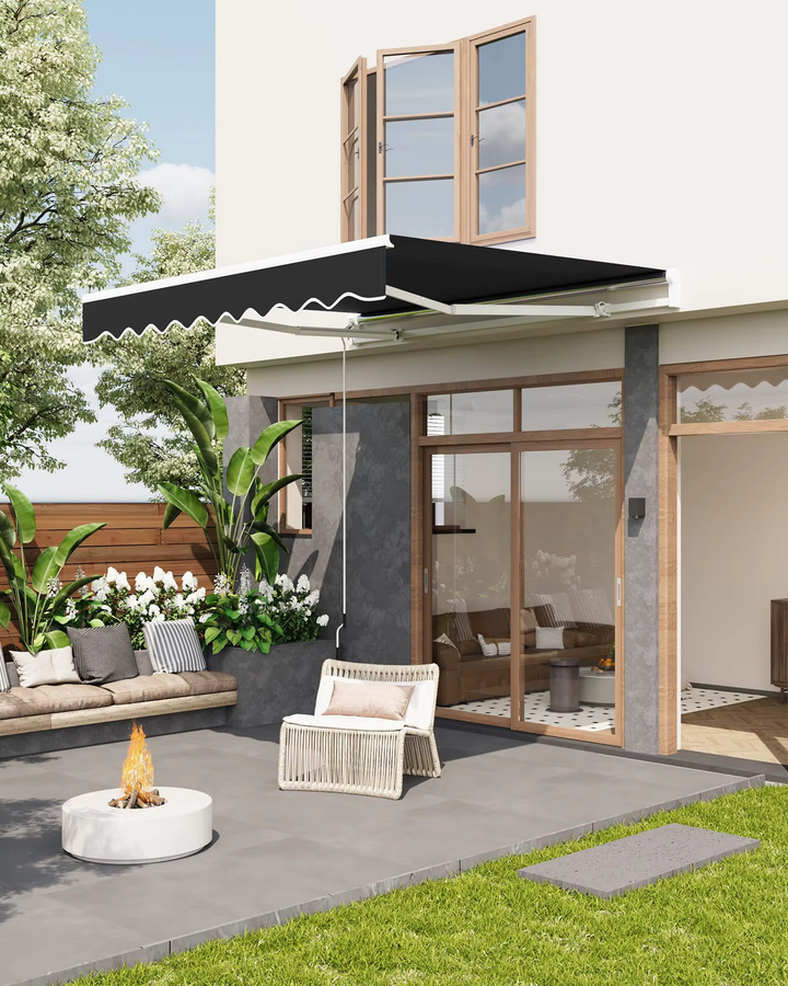 HiMISS Manuell Einziehbare Terrassenmarkise aus Aluminium mit UV-Schutz und Wasserdichtem Polyester in Schwarz - Bild 2