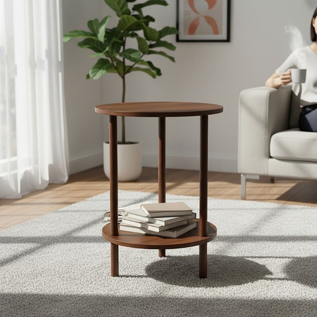 LIUSHADUOLA Moderner Runder Couchtisch aus Holz in Walnuss, 2-Stufiger Ineinander Stellbarer Beistelltisch für dein Wohnzimmer - Bild 1