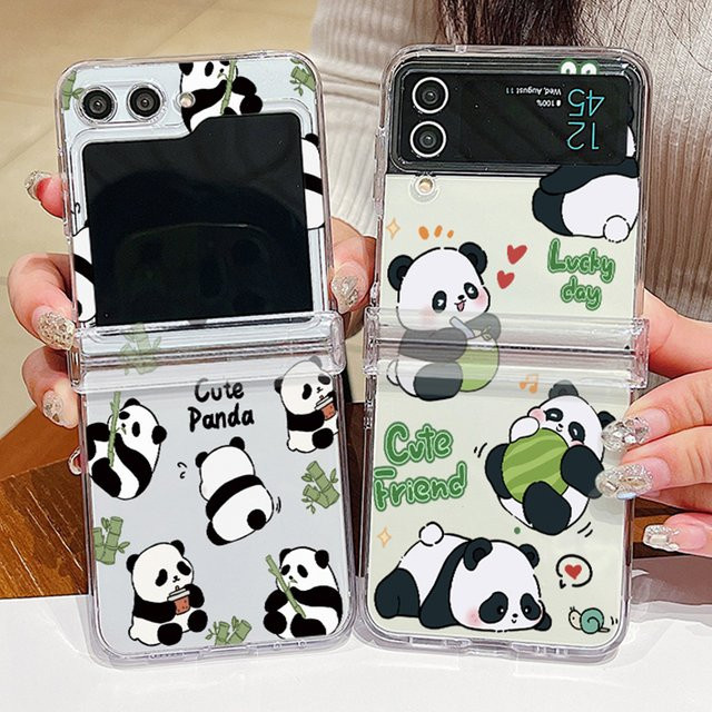 Transparente faltbare Handyhülle mit Panda-Muster für Samsung Galaxy Z Flip (kompatibel mit Z Flip 8, 7 FE, 6, 5, 4, 3) - Bild 1