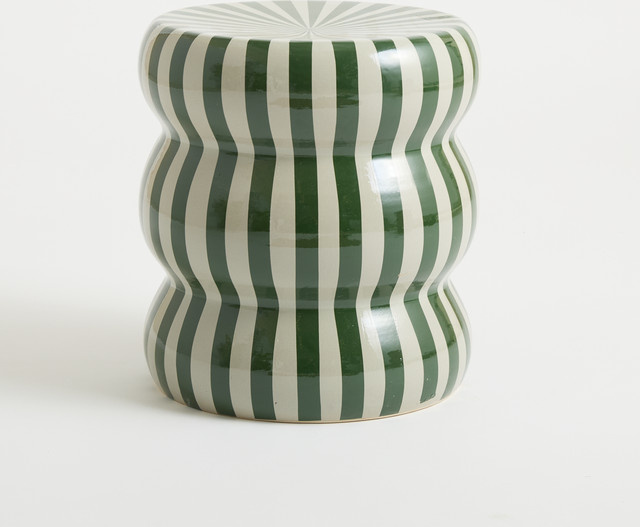 BLUME2000 Keramik Beistelltisch Grün mit Streifen-Design, rund, B/T/H: 40,0 x 35,0 x 35,0 cm - Bild 1