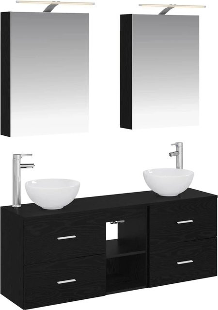 vidaXL Badezimmerschrank-Set 5-teilig in Schwarzer Eiche mit LED-Beleuchtung und Spiegelschrank, B/T/H: 50 x 14,5 x 70 cm - Bild 1