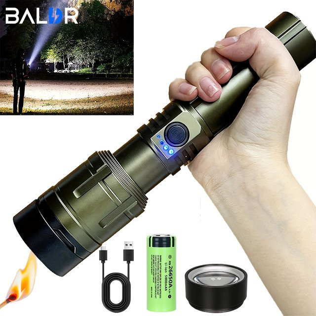 BALDR Hochleistungs-Taschenlampe aus Aluminiumlegierung mit 3000 Lumen, wiederaufladbar und mit Zoom-Funktion für den Außenbereich - Bild 1