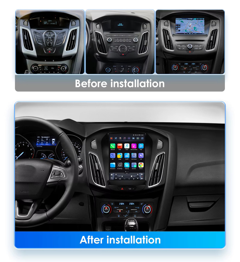 Hizpo 2Din Android 14 Auto-Multimedia-Player für Ford Focus MK3 2012–2018 mit GPS, Carplay, 4G und 360 Grad Kamera in Schwarz - Bild 3