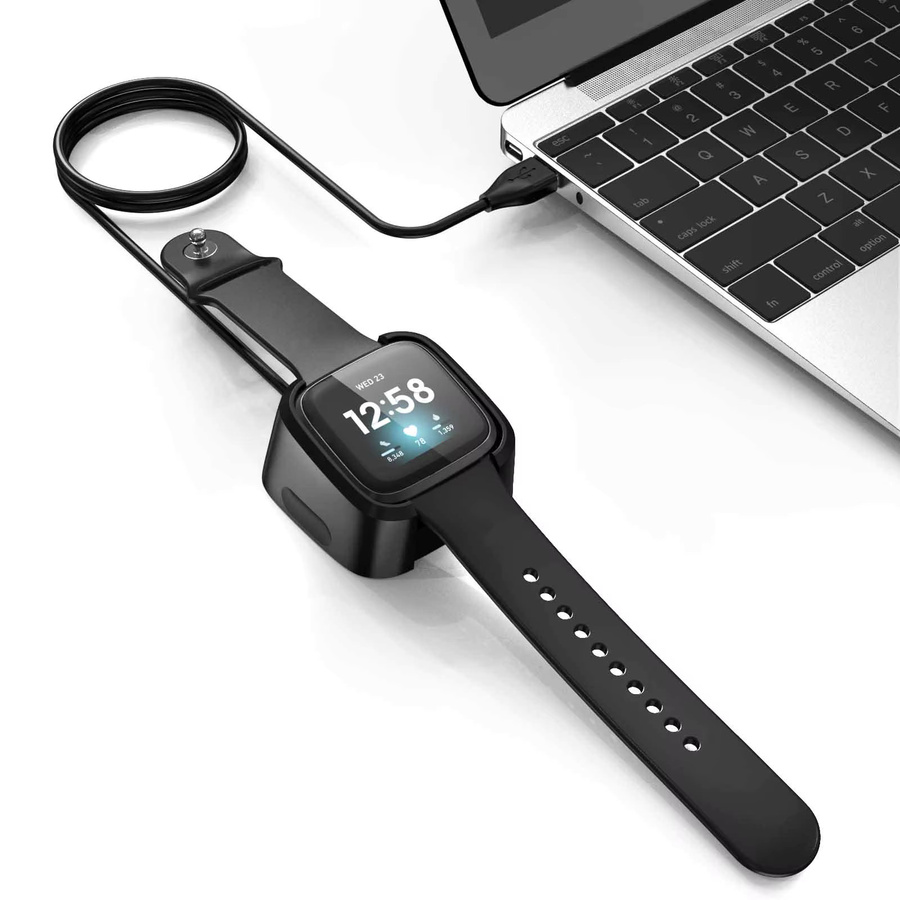 Dord USB-Schnellladegerät-Kabeladapter für Fitbit Versa 2 in Schwarz mit USB-A und USB-C Anschluss - Bild 5