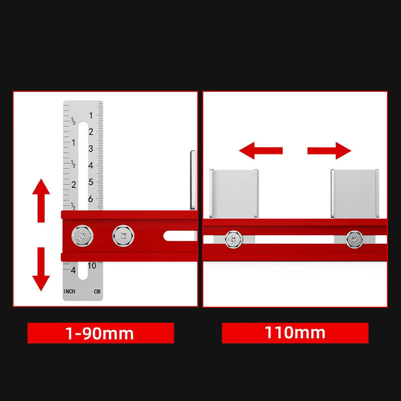Stanzpositionierlineal aus Aluminiumlegierung in Rot für die Installation von Garderoben-Auslegern und Aufhängungsstangen zur Bohrortung - Bild 6
