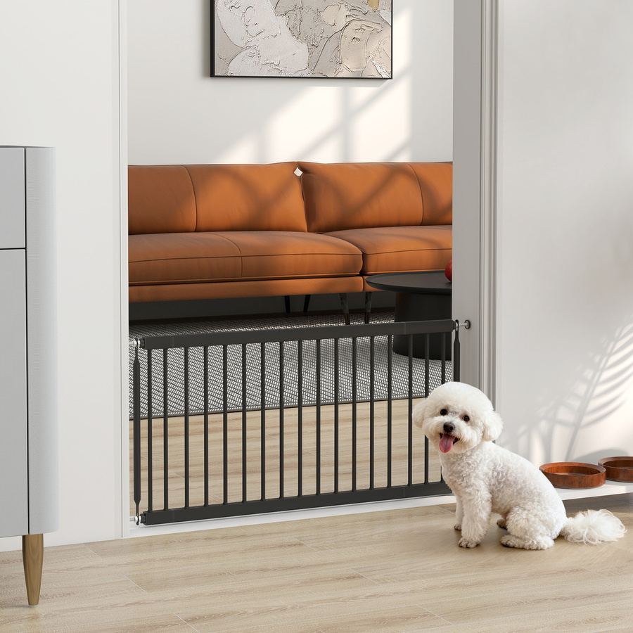 PawHut Ausziehbare Sicherheitsbarriere für kleine Hunde in Schwarz mit 2 Verlängerungen, Breite: 67-93,5 cm, Höhe: 45 cm - Bild 2