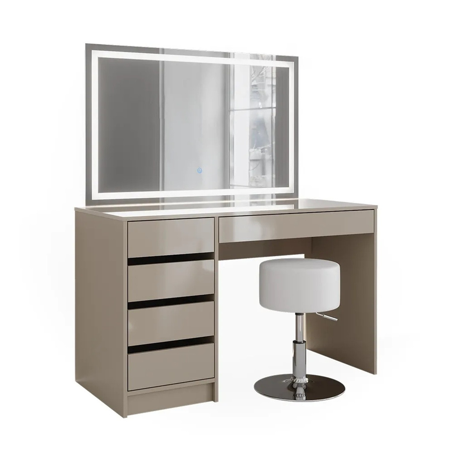 Vicco Schminktisch Sherry Greige Hochglanz mit LED-Spiegel und Hocker B/T/H: 120 x 55 x 75 cm - Bild 3