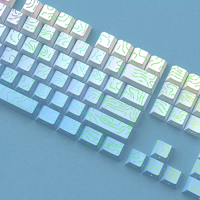 Blue Contour Side Print RGB Tastenkappen Set aus PBT mit Cherry-Profil für mechanische MX-Switches, 134 Tasten, Weiß - Bild 2