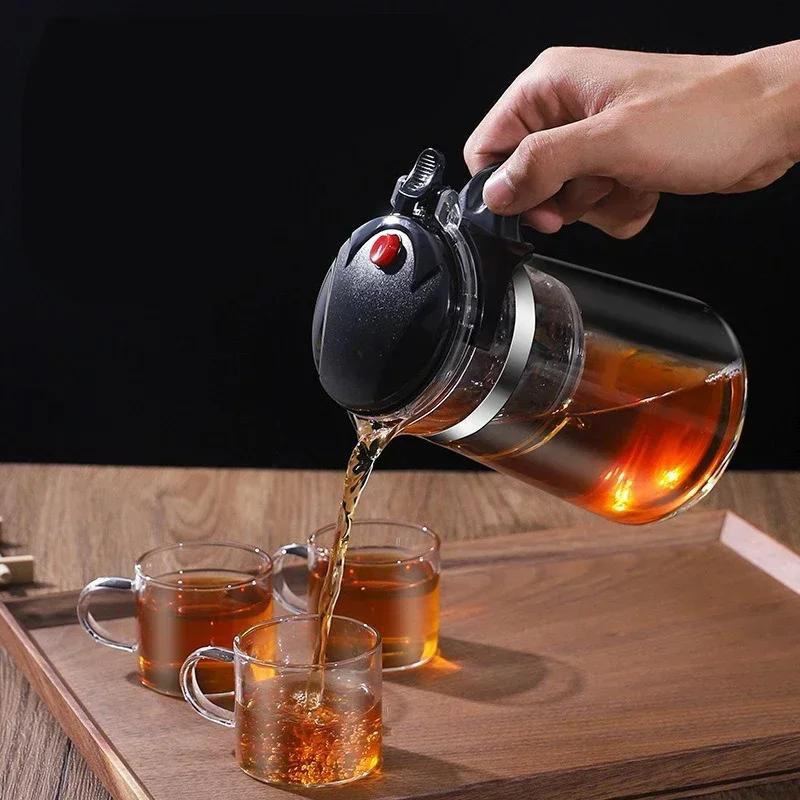 Hitzebeständige Glas-Teekanne mit Ein-Klick-Filter und Infuser, transparent, 500-1800 ml - Bild 4