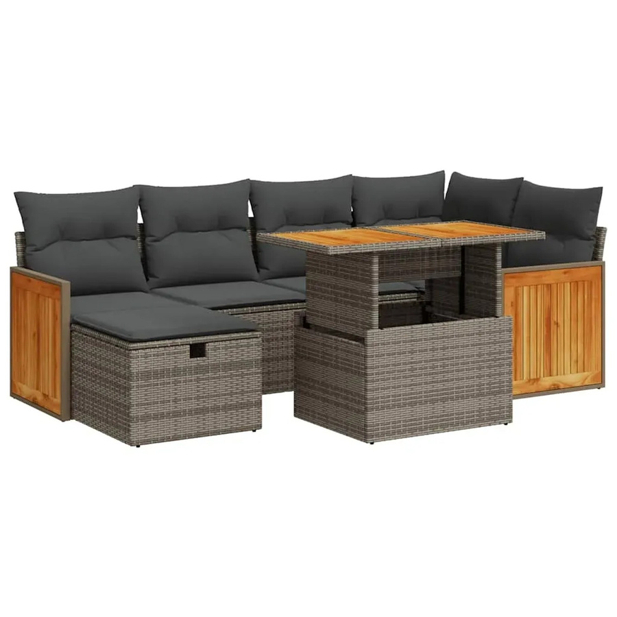 vidaXL 8-teilige Garten-Sofagarnitur in L-Form aus grauem Poly-Rattan mit Kissen und Ottoman für Terrasse und Garten - Bild 2