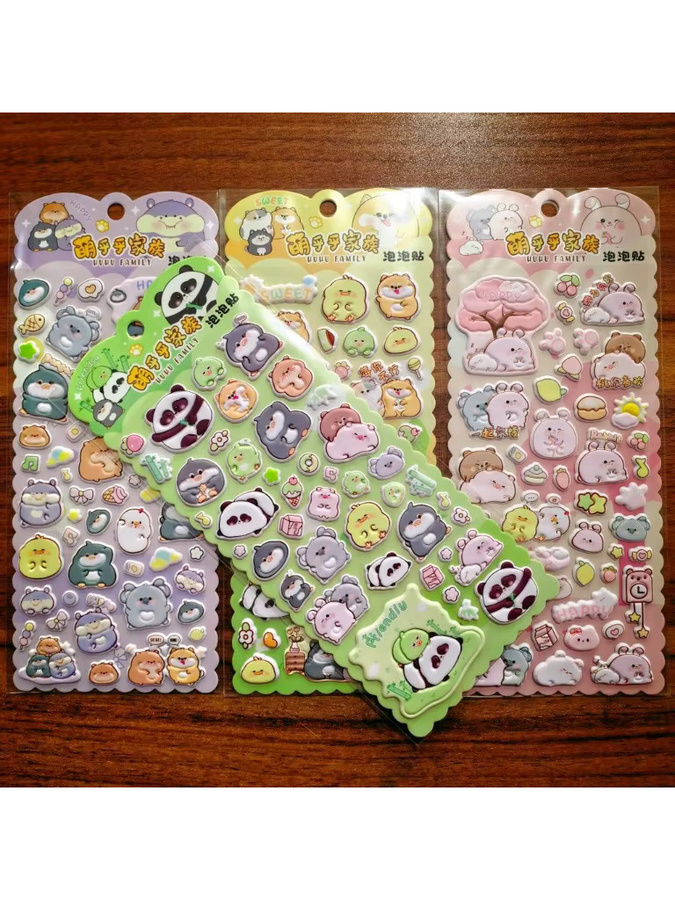 Kawaii Panda & Friends Puffy-Sticker im 4er-Pack, bunte Tier-Aufkleber von Papery Pop Store für Scrapbooking und Basteln - Bild 2