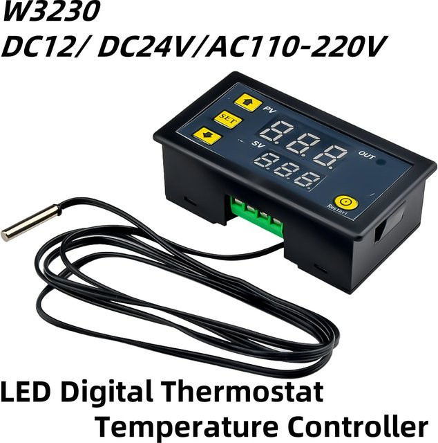 Gaqqee W3230 Digitaler Temperaturregler mit LED-Display und Sensor in Schwarz - Bild 1