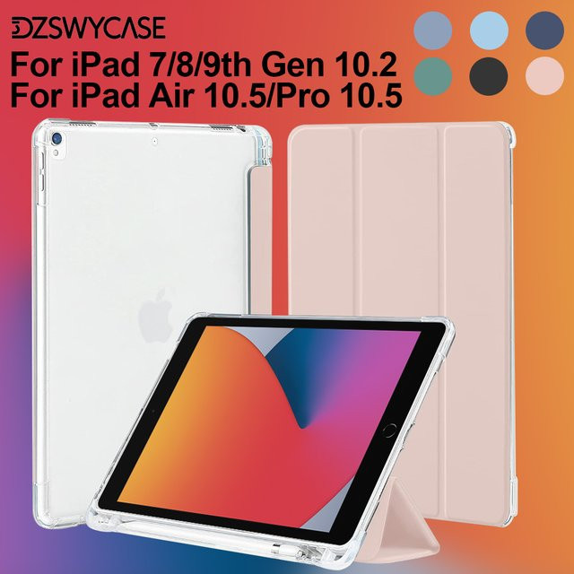 DZSWYCASE Schutzhülle für iPad 9./8./7. Generation 10,2 Zoll, iPad Air 3 10,5 Zoll und iPad Pro 10,5 Zoll mit Stifthalter und transparenter Rückseite, Schwarz - Bild 1