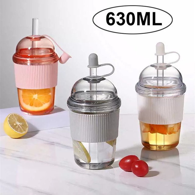 XMSJ Trinkbecher mit Deckel und Strohhalm in Weiß, tragbarer Tumbler mit 630 ml Fassungsvermögen im Ins-Stil für Kaffee, Milchtee oder Saft - Bild 1