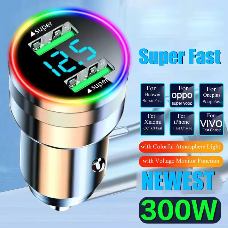 UYUXIO USB-Auto Ladegerät Adapter in Silber mit 2 USB-Anschlüssen und LED-Spannungsmonitor für iPhone und Samsung - Bild 2