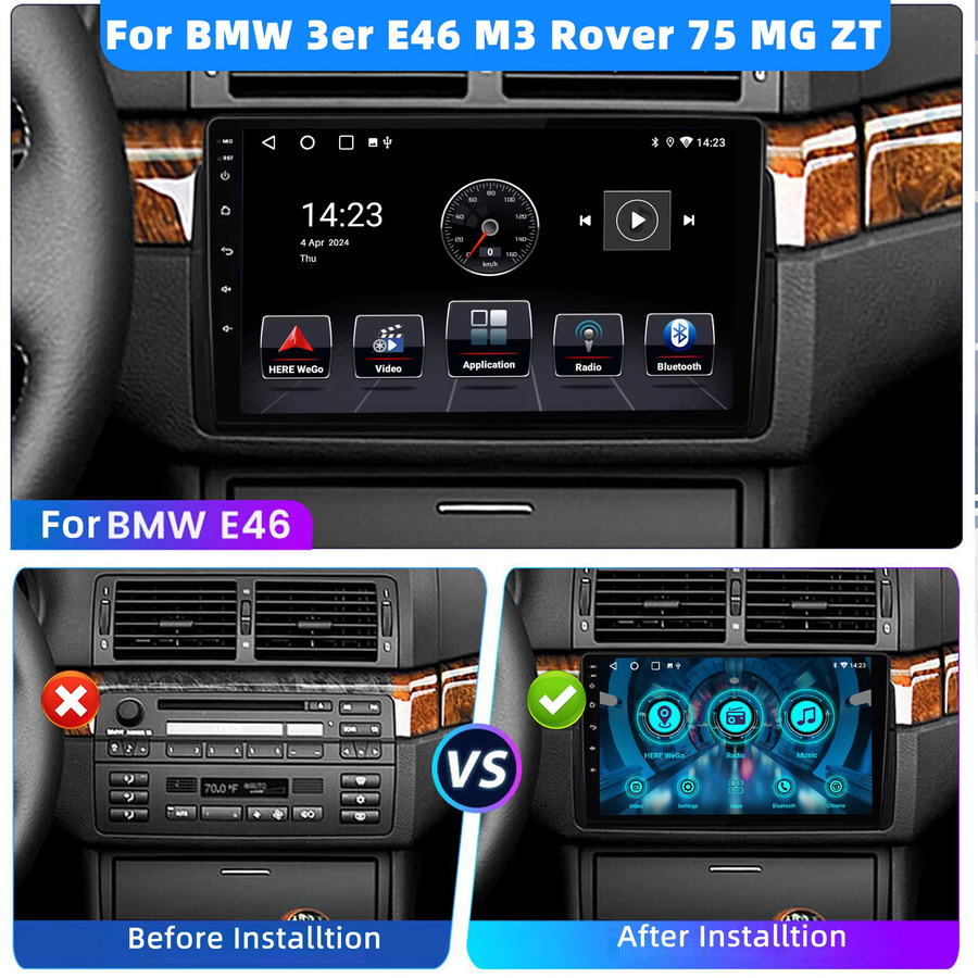 ESSGOO Kabelloses Android 15 Autoradio mit CarPlay und Android Auto für BMW E46 M3 1998-2006, 4+64GB, DAB+, GPS, WiFi, Bluetooth, Schwarz - Bild 2
