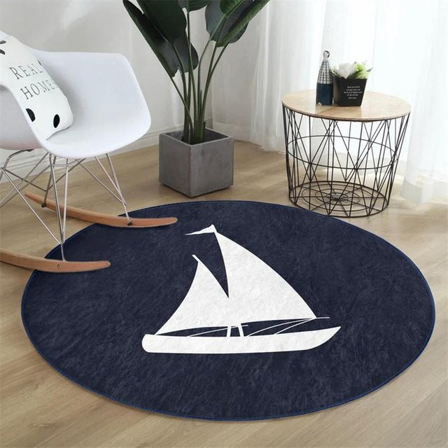 Runder Meeres-Teppich Lodestar mit Kompass- und Anker-Motiv in Blau, rutschfest und waschbar, Durchmesser: 80 cm - Bild 1