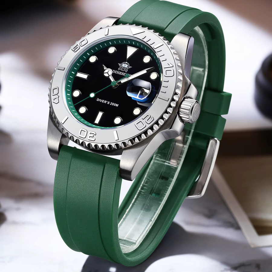 ADDIESDIVE Armbanduhr, Herren, Quarz, Edelstahl, 41 mm, Kautschuk, Schwarz - Bild 6