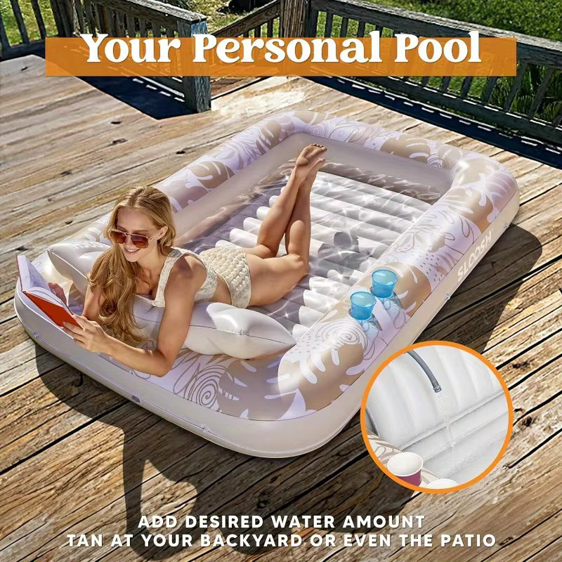 JOYFY Aufblasbare Sonnenliege für den Pool, extra große Schwimminsel für Erwachsene mit Kissen, 4-in-1-Sonnenwanne, Pink/Multicolor, B: 215,9 cm x B: 144,8 cm - Bild 3
