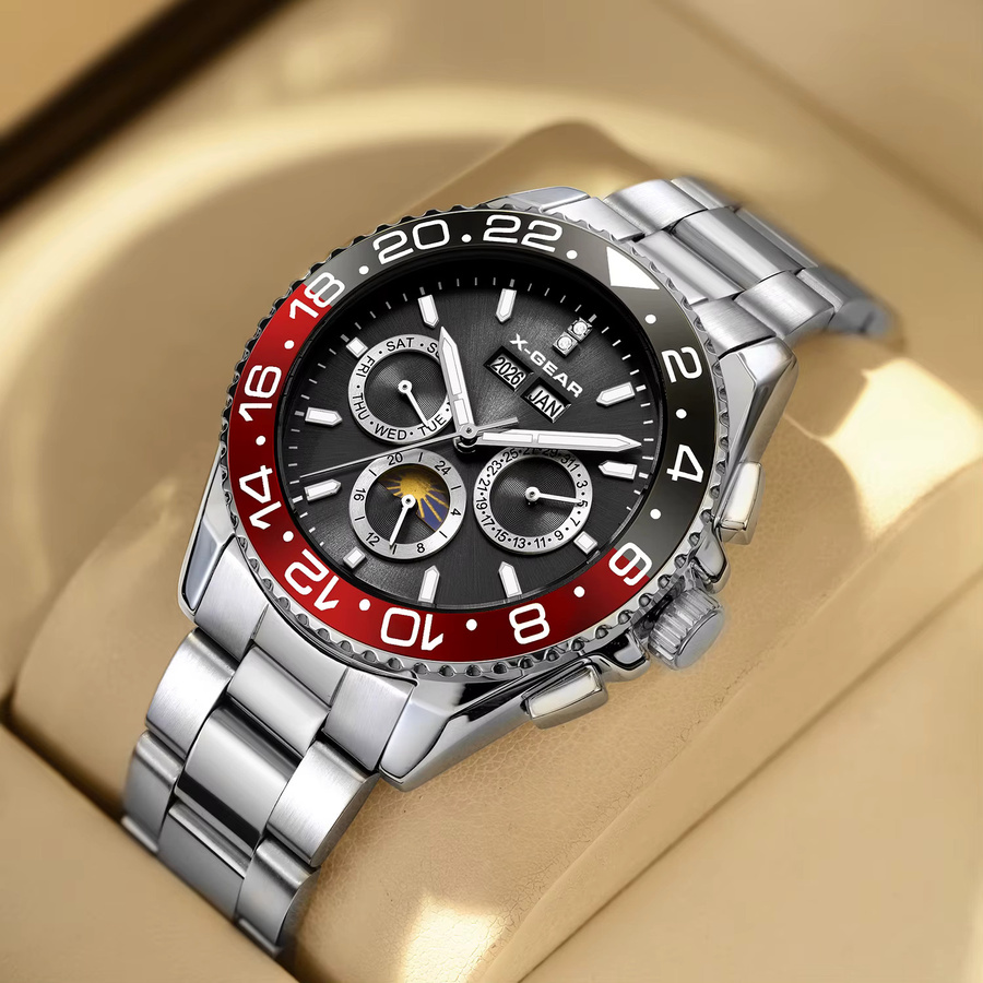 X-GEAR Armbanduhr, Analoguhr, Edelstahl, Schwarz Rot, Herren - Bild 6