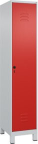 C+P Spind Classic PLUS Garderobenschrank mit 1 Abteil und Füßen, Farbe Lichtgrau/Verkehrsrot, H x B x T: 195 x 40 x 50 cm - Bild 1