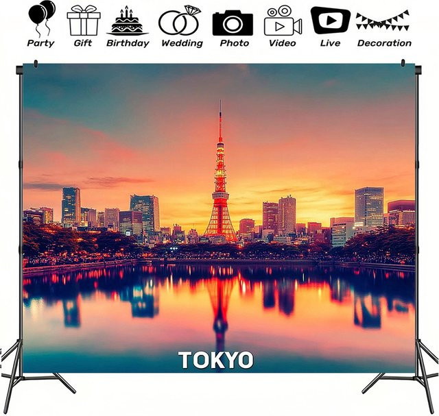 Vintage-Posterhintergrund Japan Tokio Motiv auf 2D-Zeichnungsblatt in Multicolour - Bild 1