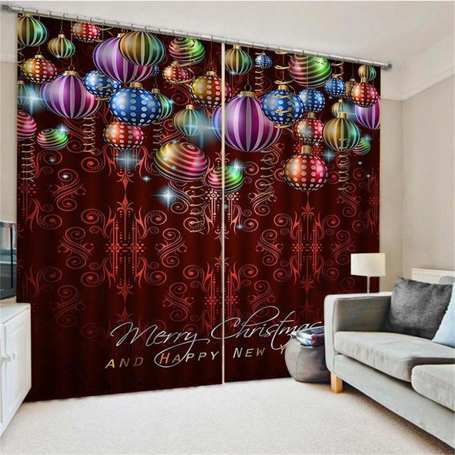 Weihnachtliche Vorhänge mit Weihnachtskugeln Motiv, 2 Paneele, halbtransparent, Mehrfarbig, B: 50 cm, H: 60 cm - Bild 1