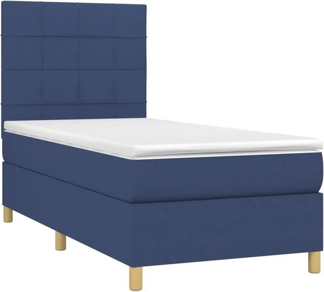 vidaXL Boxspringbett mit Matratze in Blau und Weiß aus Stoff, Hybrid-Modell mit Taschenfederkern, B/T/H: 90 x 200 x 128 cm - Bild 1
