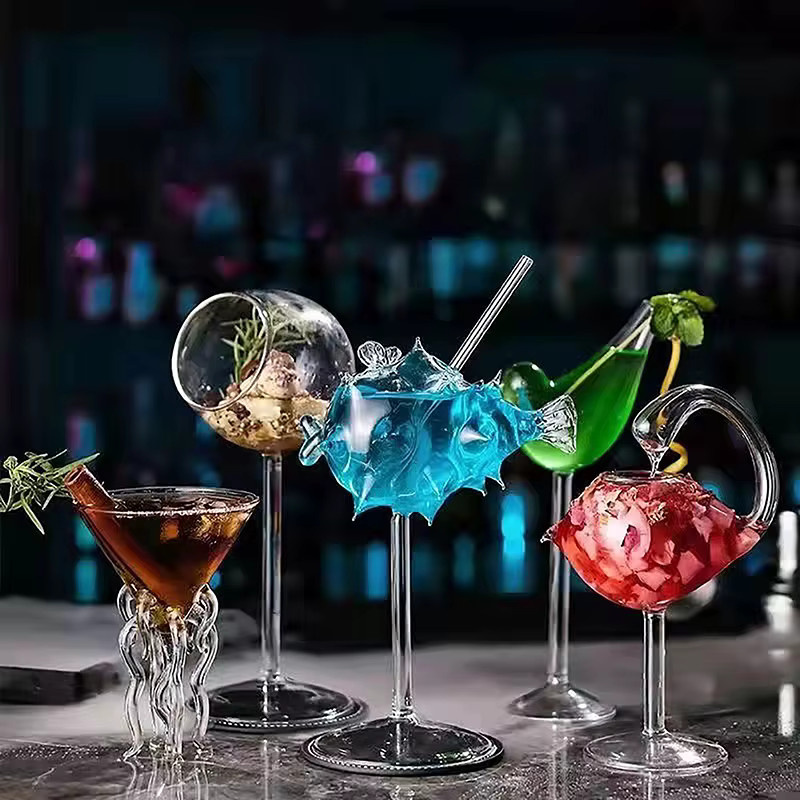HNKMP Cocktailglas in Fischform aus transparentem Glas für Party und Bar - Bild 2