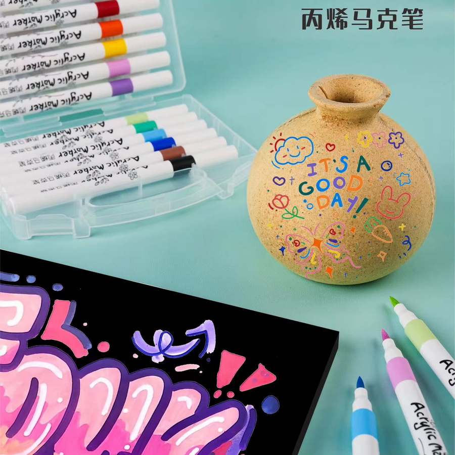 Acrylmarker Set mit weichem Brush-Kopf in Multicolour und Weiß, wasserfeste und permanente Stifte auf Wasserbasis für DIY-Doodle-Projekte von Kindern und Studenten - Bild 2