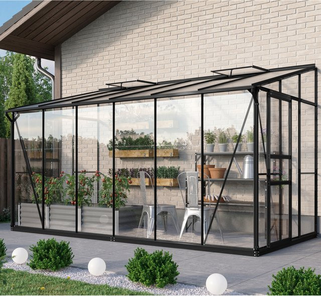 Vitavia Anlehn-Gewächshaus Osiris 7800 in Schwarz mit Pultdach und Doppelschiebetür, 7,8 m² - Bild 1