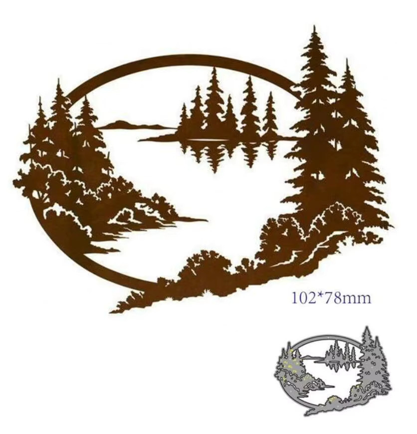 Metall Stanzform für Bastelarbeiten mit Motiven von Baum, Wald, Berg und Hirsch - Bild 2
