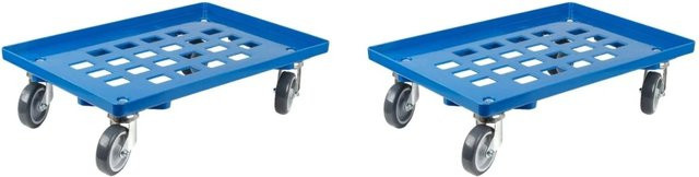 PROREGAL SparSet 2x Transportroller für Euroboxen 60 x 40 cm in Blau mit Gummirädern, Gitter/Rasterdeck, 2 Lenkrollen und 2 Bremsrollen, Traglast 300 kg - Bild 1