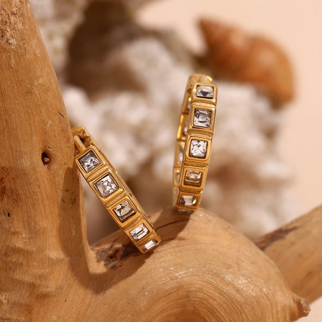 E.B.belle Creolen Edelstahl, Zirkonia, Gold, 17 mm, Unisex - Bild 1