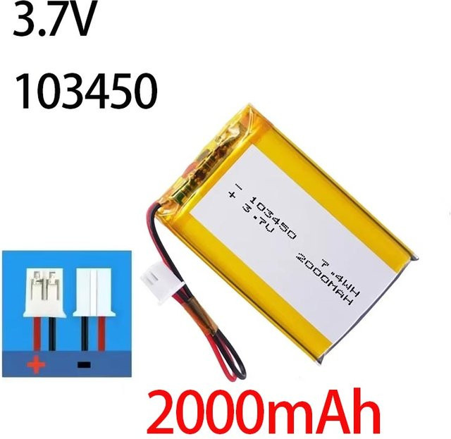 Roza Cinnie Polymer-Lithium-Akku 3,7 V 2000 mAh mit JST PH 2,0 mm 2-poligem Stecker in Gelb für Kamera, GPS-Navigator und Bluetooth-Headset - Bild 1